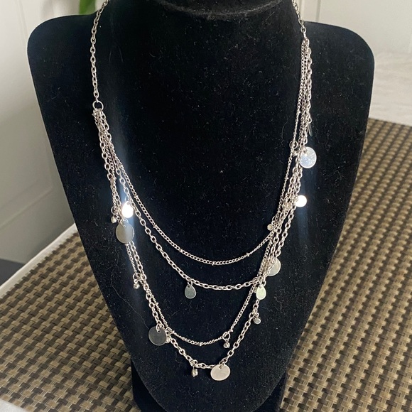 Silver Multi-Layer Disc Charm Necklace - Women Jewelry - Picture 3 of 5